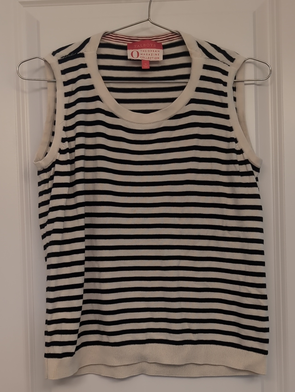Talbots Black & Cream Striped Sleeveless Knit Tank - Oprah - Size Medium